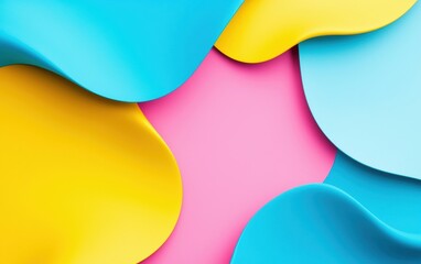 Poster - vibrant abstract background with smooth curves in blue, yellow, and pink colors, perfect for modern 