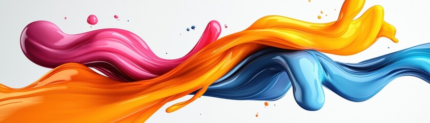 Canvas Print - Vibrant abstract swirl of color featuring bold pink, orange, and blue paint streams flowing gracefully against a white background.