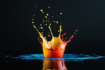 Poster - Vibrant splash of paint in vivid colors, creating an artistic eruption that captures motion and energy against a dark background.