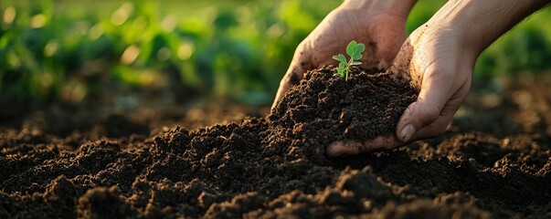 Poster - Farmer holding sapling and soil in hands for planting