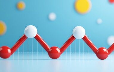 Poster - Colorful  graph with red and white elements against a bright blue background, symbolizing growth, progress, and data analysis.
