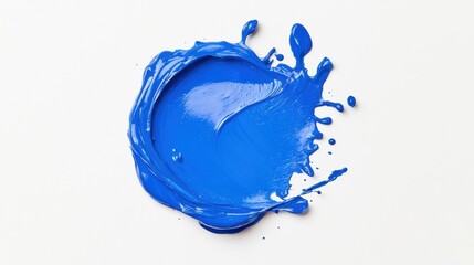 Poster - Vibrant blue paint splash on white background, showcasing artistic texture and color. Ideal for creative projects and design inspirations.