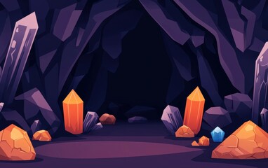 Poster - A mystical cave adorned with sparkling crystals and vibrant gemstones, creating an enchanting underground atmosphere for adventure or fantasy themes.