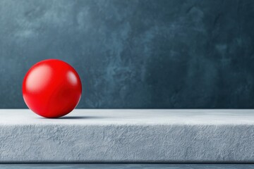 Poster - A vibrant red sphere rests on a textured gray platform, contrasting beautifully with the cool backdrop, perfect for minimalist design and artistic contexts.
