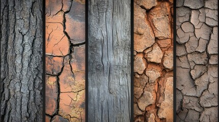 Poster - Four different types of tree bark, each with its own unique texture