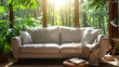 © bourhroum - living room with a sofa and the sun over the plac  Generated AI