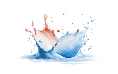 Canvas Print - Vibrant watercolor splash art showcasing dynamic interaction of red and blue droplets, perfect for creative projects and contemporary design.