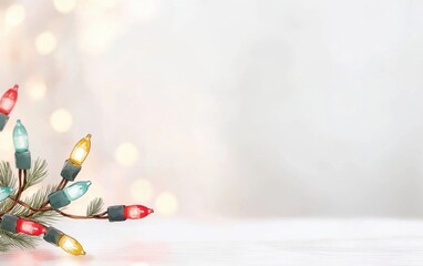 Poster - Festive holiday lights with colorful bulbs against a soft, blurred background, creating a warm and cheerful atmosphere for winter celebrations.