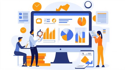 Aufkleber - Business people analyzing financial charts and graphs on computer screen