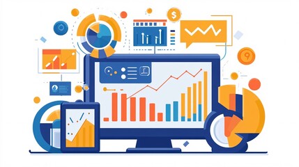 Poster - Business analysis chart showing growth using computer and tablet