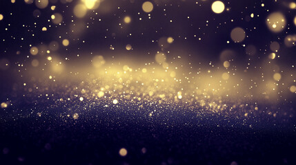 Abstract, dark and mysterious background with shimmering golden bokeh lights and floating particles. Perfect for creating elegant and luxurious designs.