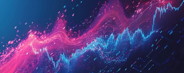 Poster - Big data wave flowing showing cryptocurrency trading charts growing with numbers
