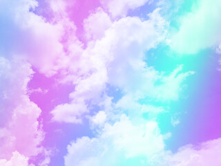 Wall Mural - beauty sweet pastel purple and blue colorful with fluffy clouds on sky. multi color rainbow image. a