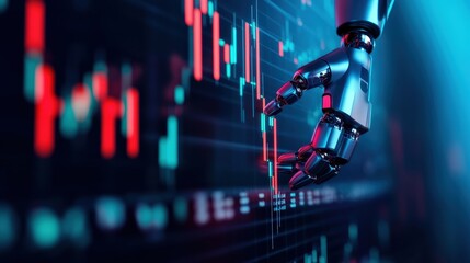 Poster - Robotic hand interacting with digital financial chart, representing AI's role in modern technology and finance.