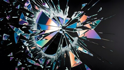 Poster - Explosive shattering glass action studio abstract art dark background close-up visual impact