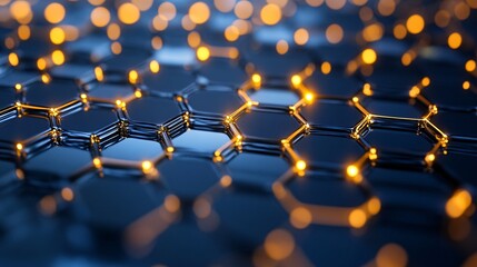 Aufkleber - Futuristic hexagonal surface connecting with glowing nodes