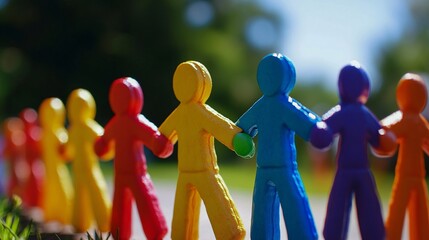 Poster - Colorful figurines holding hands, symbolizing unity and teamwork