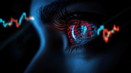 Poster - Closeup of an eye reflecting digital data, showcasing technology and analytics in a futuristic setting.