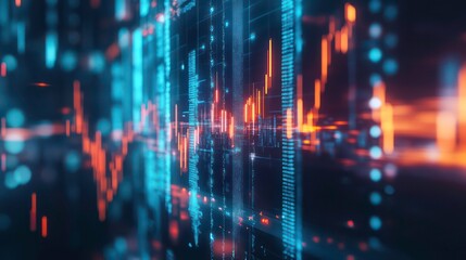 Fototapete - Abstract digital data visualization with glowing lines and particles.