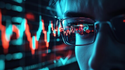 Poster - Close-up of person analyzing digital graphs on a screen, showcasing technology and data visualization concepts.