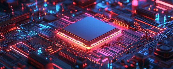 Poster - Cpu is glowing on motherboard with pink and blue lights