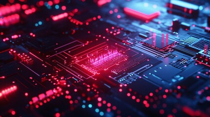 Poster - Futuristic circuit board pulsating with red and blue lights
