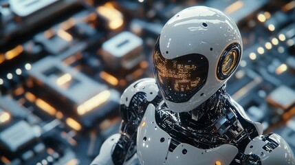Poster - Futuristic robot analyzing data in complex technological environment