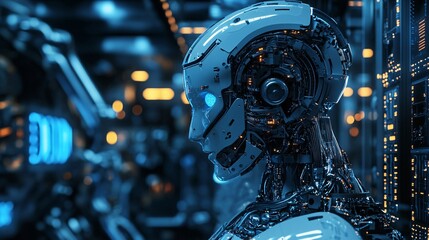 Leinwandbilder - Futuristic robot working in a high-tech server room analyzing data
