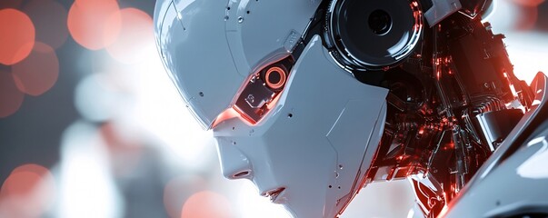 Poster - Futuristic robot showing artificial intelligence against blurred background