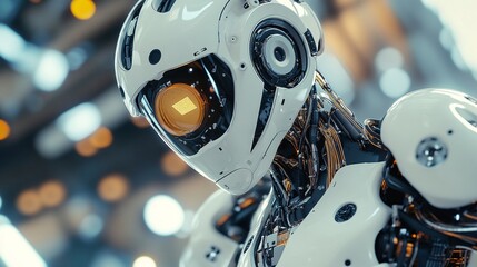 Poster - Futuristic robot looking down in a blurred background