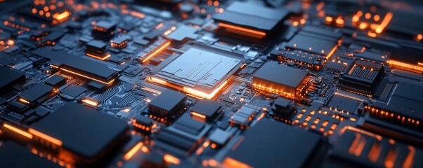 Poster - Cpu performing complex calculations on futuristic motherboard