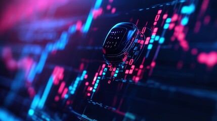 Poster - Futuristic digital interface with dynamic graphs and data analytics, perfect for financial technology concept imagery.