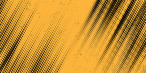 Wall Mural - Yellow and dark blue halftone dots gradient grunge texture background color pattern.