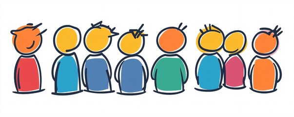 Poster - Colorful figures stand together, representing community, diversity, and teamwork
