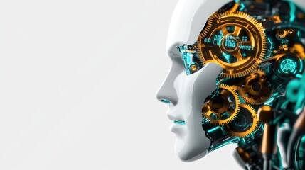 Poster - Futuristic humanoid robot concept, showcasing intricate gears and circuits, symbolizing advanced AI technology.