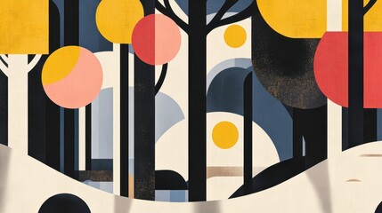 Wall Mural - Functional Bauhaus design with trees as geometric forms in a balanced layout