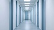 © pkproject - Bright Minimalist Office Hallway with Symmetrical Cubicle Workspaces
