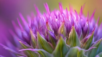 Poster - A close-up of a purple thistle bud, with soft, blurred background.