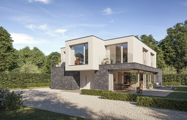 Poster - Modern house. Modern villa. Residential building. Photorealistic 3D rendering.