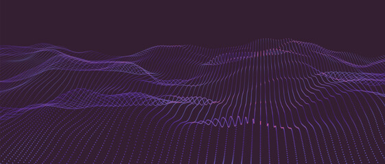 Wall Mural - Abstract digital particle wave. Technology background. Futuristic dot wave. Presentation design background. Technology or science banner. Vector illustration. Widescreen.