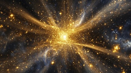 Poster - A stunning abstract image of a glowing, golden light emanating from a central point in a black space.