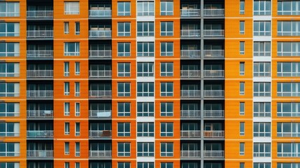 Poster - An orange and gray building with many windows. The windows are all rectangular and evenly spaced.