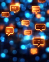 Leinwandbilder - A vibrant digital background featuring glowing chat bubbles, suggesting communication and interaction in a tech-savvy environment.