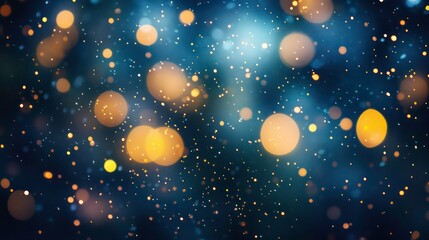Poster - Abstract blue background with golden bokeh and sparkles.