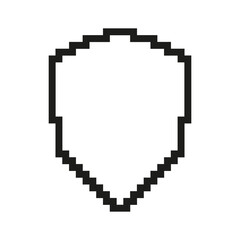 Poster - Pixel Art Shield Outline Icon. Pixelated Symbol of Protection, Security, and Safeguard. Isolated Vector Illustration