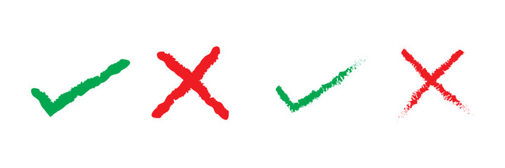 Poster - Hand drawn checklist symbols. Green check mark and red cross mark vector icons