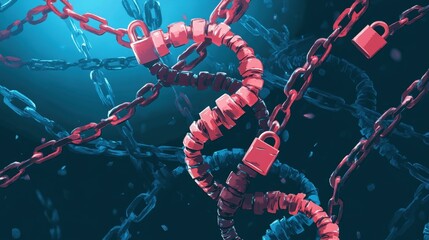 Poster - DNA strand formed by chains and locks symbolizes data security and encryption.