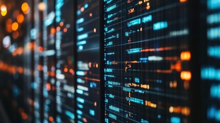 Leinwandbilder - Abstract view of a server room with digital data streaming across multiple screens.