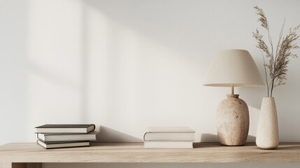 Wall Mural - Minimalist Home Decor with Books, Lamp and Vase