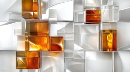 Fototapete - Abstract geometric background with amber and white cubes.